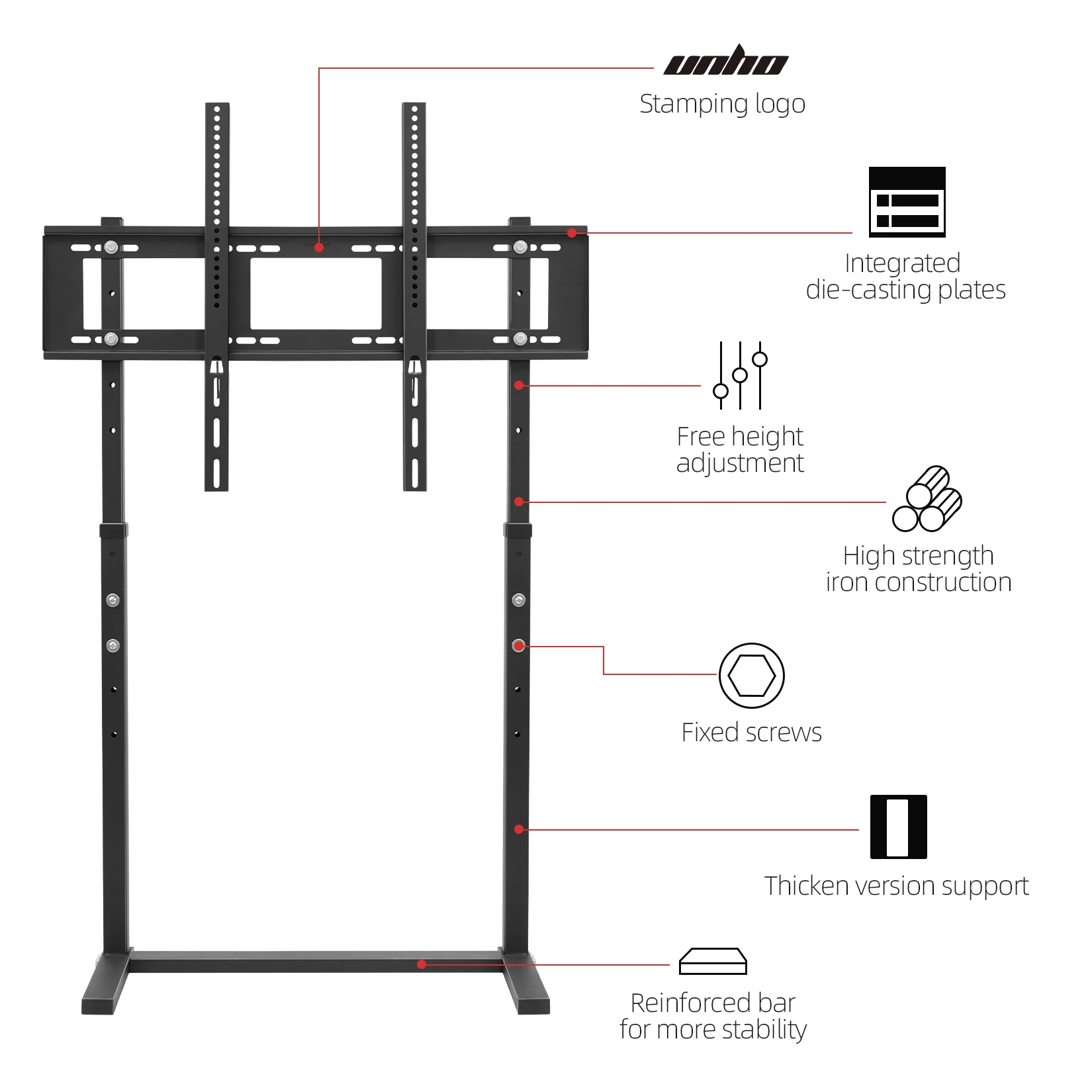 Free Standing Floor TV Stand Portable TV Mount Height Adjustable 32-100 Inch Flat Panel LED LCD Screens