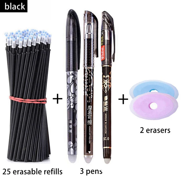 Haile 30 Pcs/set Cute Erasable Gel Pen Ballpoint Pens Rod 0.5mm Refills Blue/Black Ink Washable Handle School Writing Supplies black 30 Pcs set J