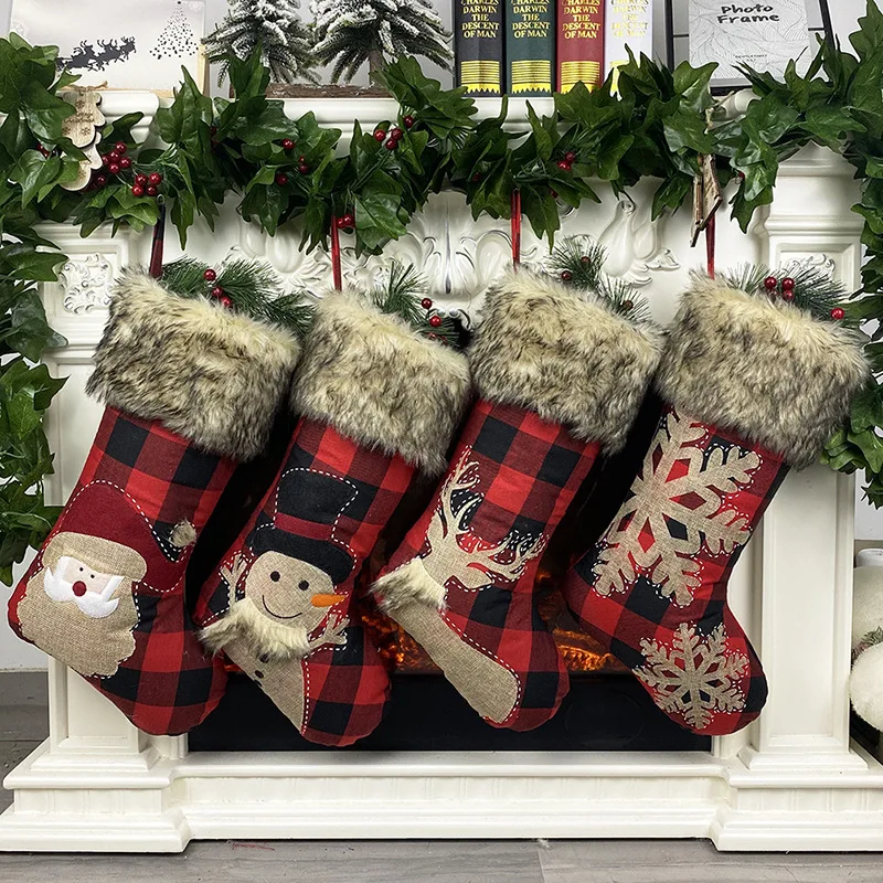 

Christmas Stocking Linen Santa Claus Snowman Elk Christmas Socks Christmas Tree Ornaments Decor Gift Bags New Year 2023