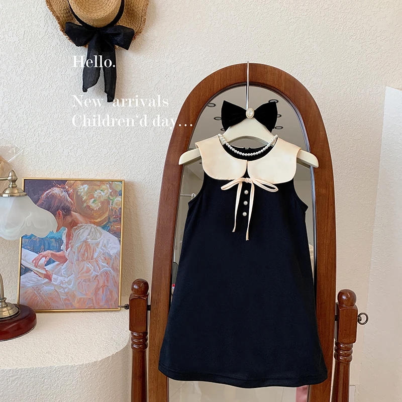 

Summer Dresses For Kids Girl Dress Peter Pan Collar White And Black Casual A Line Sleeveless Children Clothes