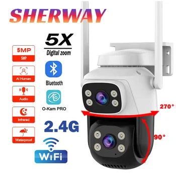 5MP WiFi PTZ Security Camera Dual Lens 5X Zoom PTZ Cam Dual Light Modes AI Auto Tracking Outdoor Smart Color Night Vision Camera 1