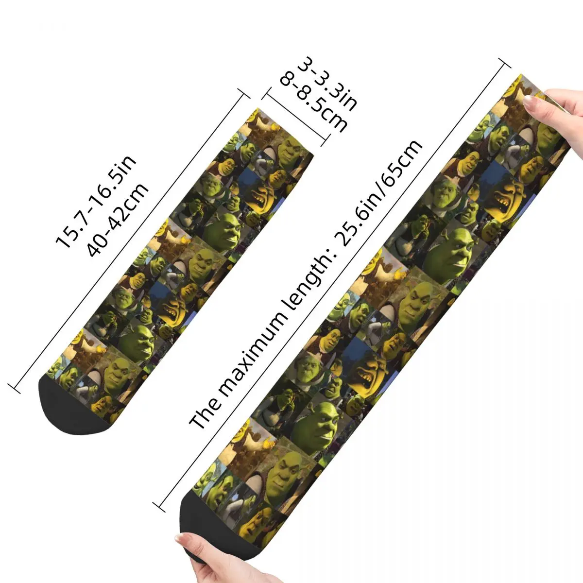 Autumn Winter Harajuku Mens Womens Shrek Memes Collage Socks Anime Funny Face Sweat Absorbing Soccer Socks