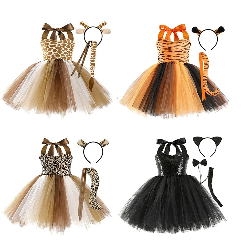 Toddler Girls Giraffe Tiger Tutu Dress Sarafi Party Kids Jungle Animal Costume Headband 3475350 cosplay costume,animal tutu skirt outfit