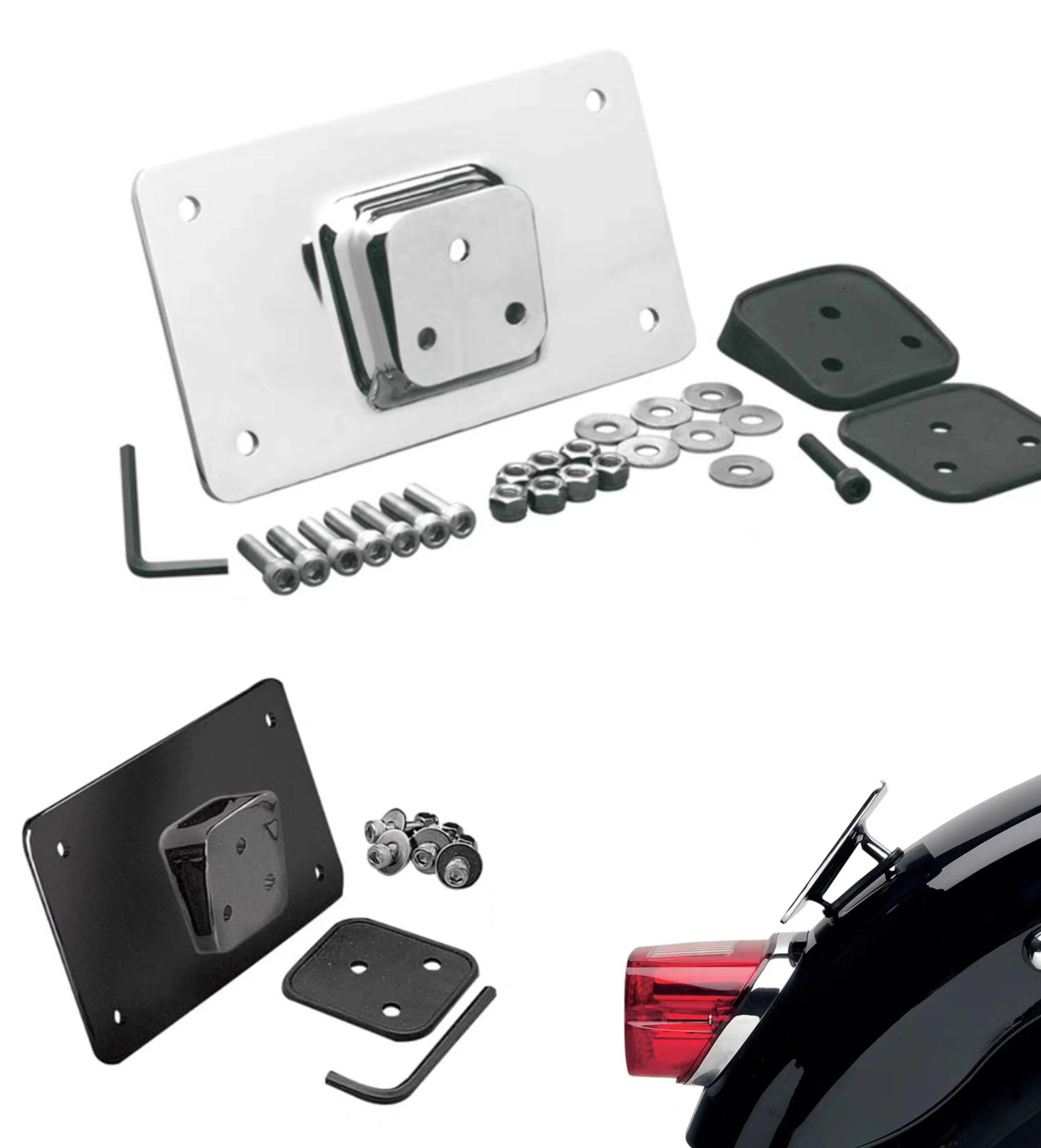 

Chrome/Matt Black Motorcycle License Plate Frame Mount w/ Screws For Harley Davidson Big Twins Sportster Dyna Softail 1973-2019