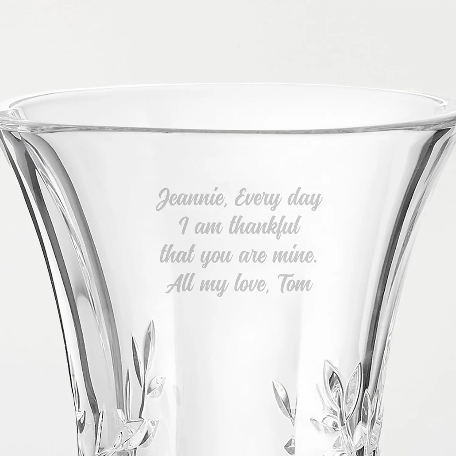 Engraved Crystal Leaf Vase (Free Customization)