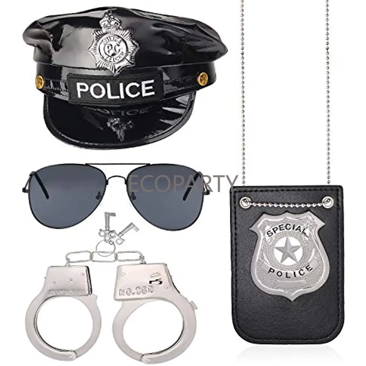 Police Costume Accessory Set Policeman Hat Handcuffs Sunglasses
