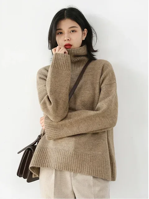 CHIC VEN Fashion Women's Loose Turtleneck Sweaters Warm Solid Pullover Knitwear Basic Female Jumpers Autumn Winter 2025 2