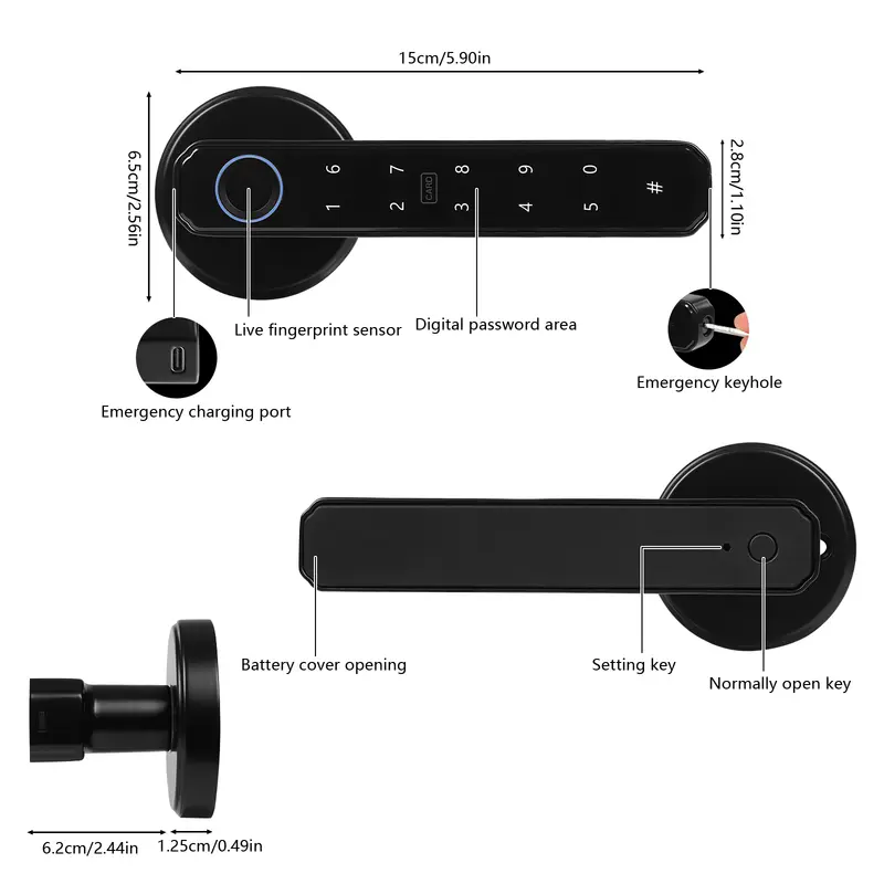 Smart Door Handle Lock Fingerprint/Password/IC Card /Key Unlock 0.2s Unlocking Type-C Emergency Power for Home Apartment Office - Image 7