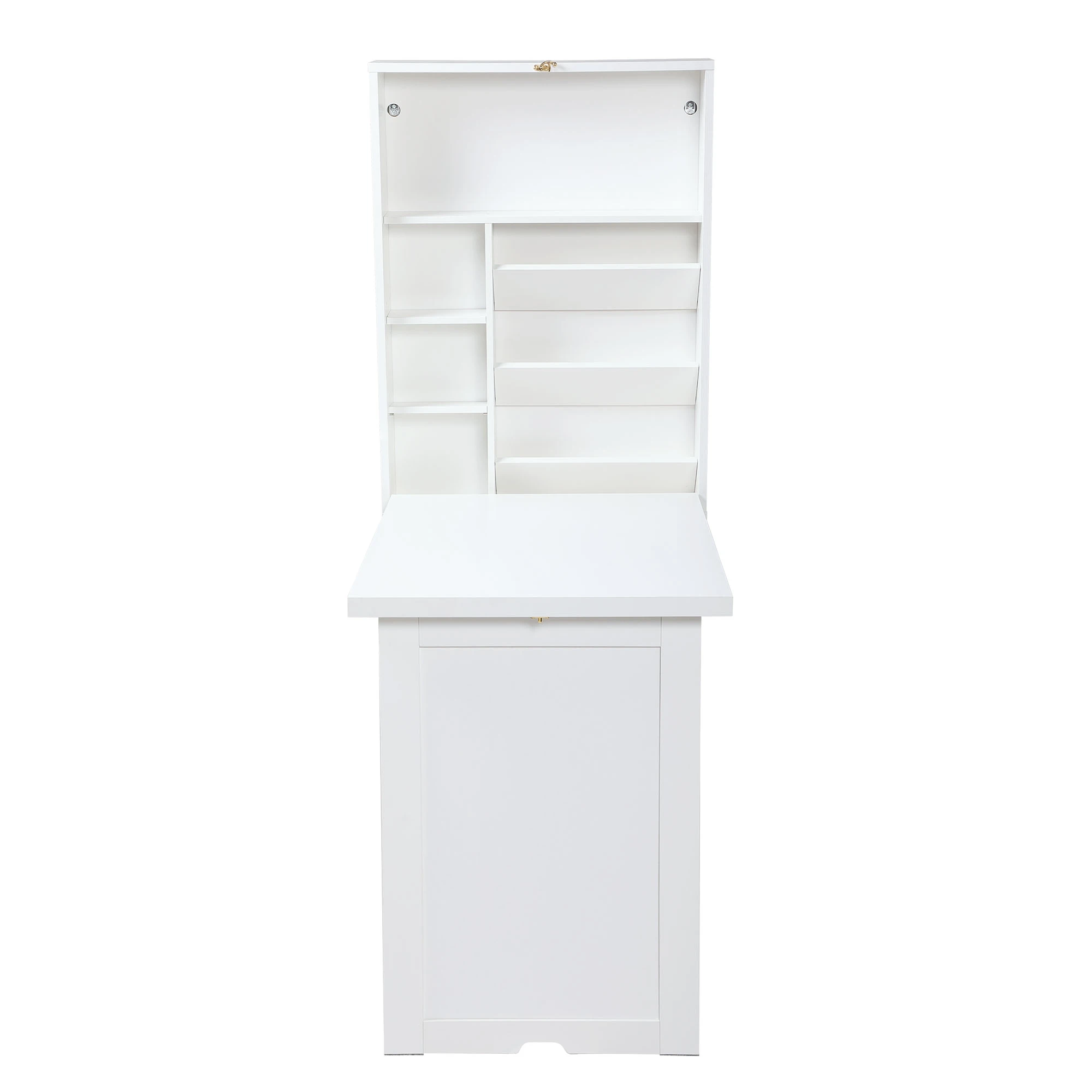 Modern Compact Wood Wall Mounted Folding Desk Cabinet Convertible Writing Desk for Home Office with Storage, White 4