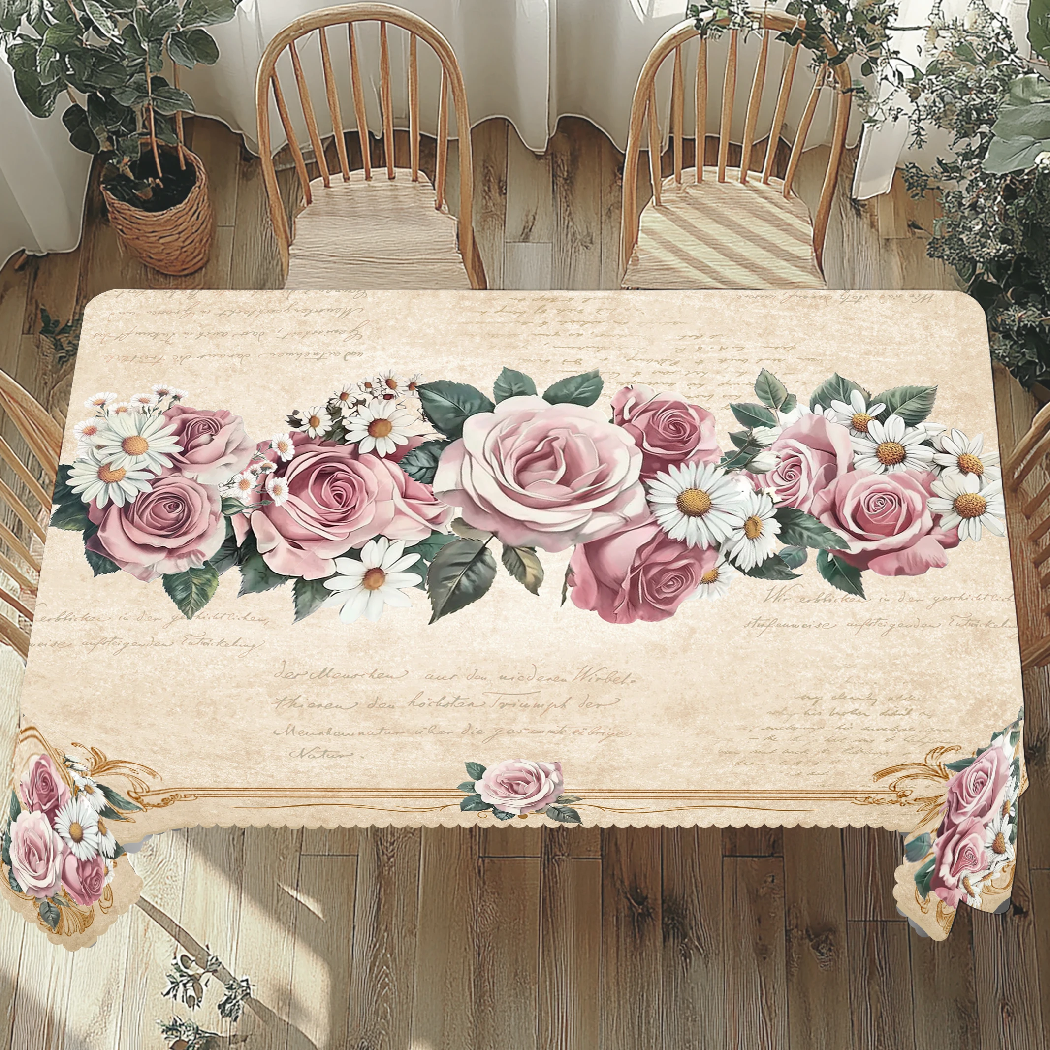 Elegant floral print Tablecloth Vintage rose and pink flower design perfect for spring and summer decorations table decorati