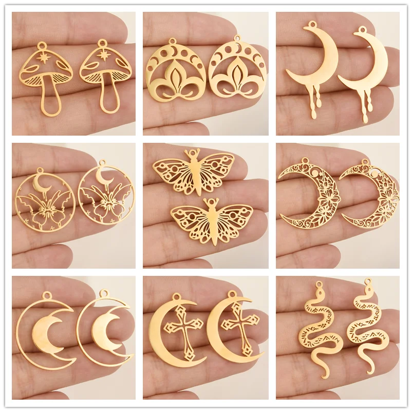 5 stücke Gold Farbe Pvd Edelstahl Hexe Knoten Schlange Blut Mond Anhänger Für Schmuck Machen Liefert DIY Schlüsselbund Ohrringe charme