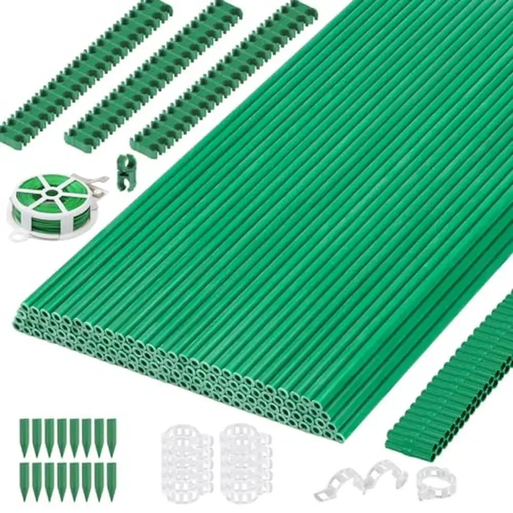 Garden Stakes Set 393PCS Fiberglass Plant Sticks Supports DIY 4ft 5ft 6ft 7ft Tomato Stake Accessories Clips Connectors Rubber