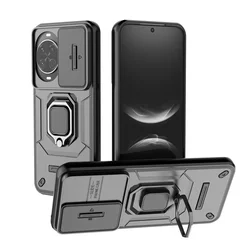 Shockproof Armor Case with Magnetic Ring Stand and Lens Protector for Nova 14 Pro (Black)