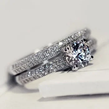 Nuovo anello in argento sterling 925 due in uno Anello con zirconi AAAAA Anello nuziale per donna Regalo di alta gioielleria
