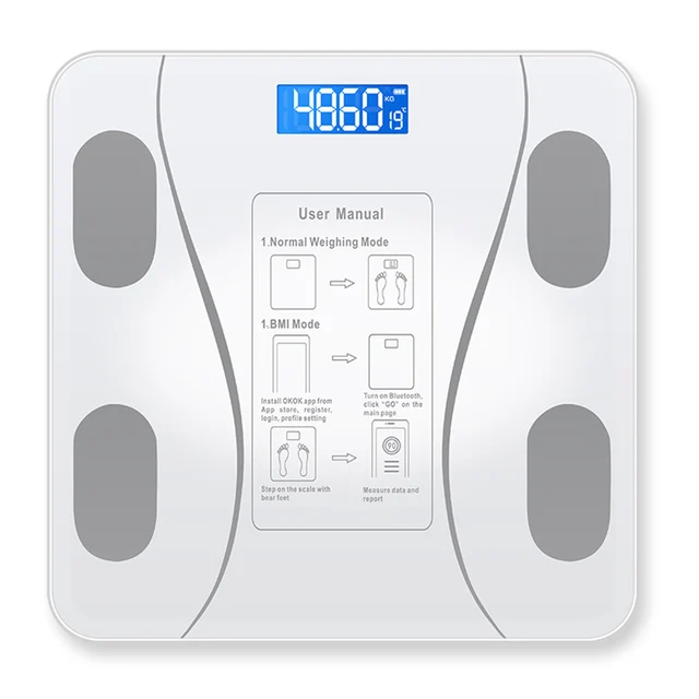 Bluetooth Scale Adult Weight Scaling Electronic Weighing Fat Measurement  Usb Small Body LCD 6mm Tempered Glass Platform 