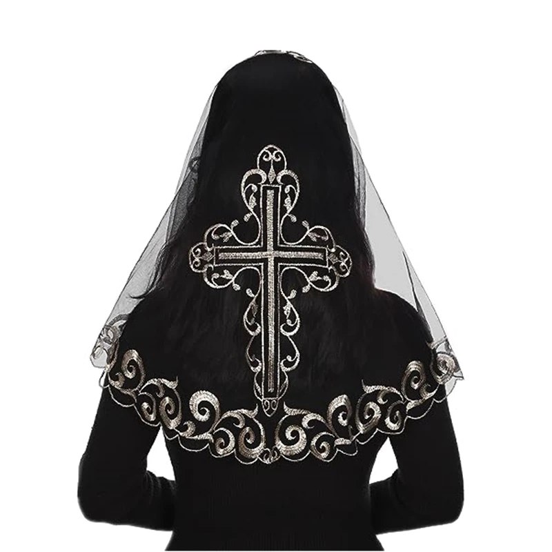 Mantiglia Velo Da Chiesa In Pizzo BYUTFA – Copricapo Per Donna, Messa Latina, Cappella – Nero, 90x55 Cm