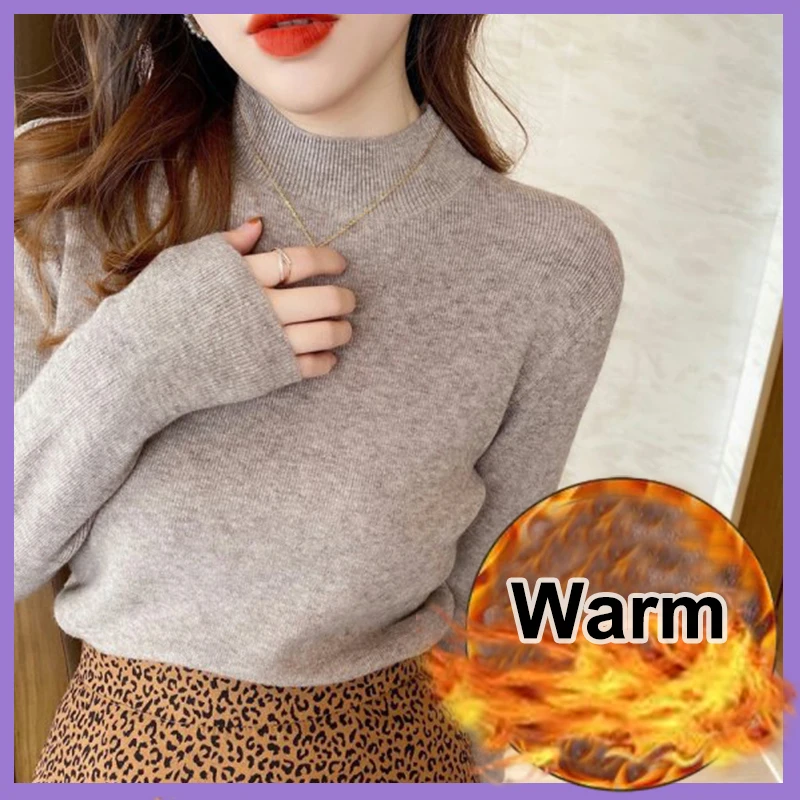 

Korean Fashion Turtleneck Sweaters Solid Color Women Winter Knitted Basic Tops Office Pullovers Slim Fit Elastic Bodycon Clothes