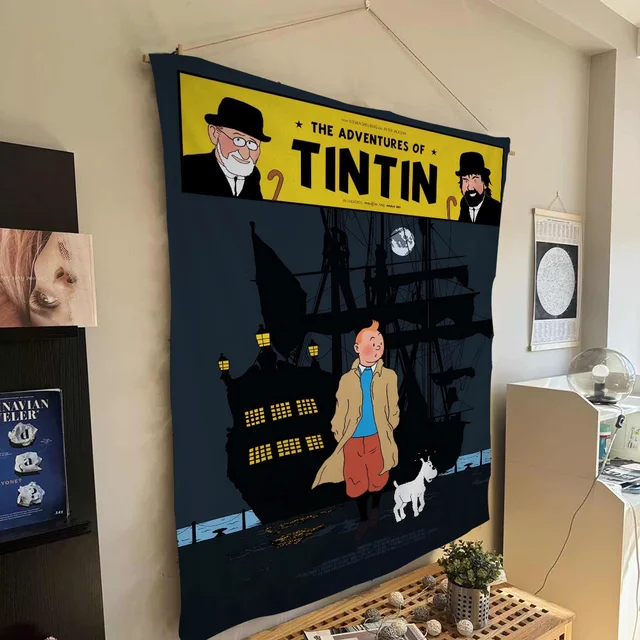 Peinture sur toile Les aventures de Tintin Space Grain, confrontation, tapisserie bohème, tapis muraux Hiphelicopter Tarot, décor de dortoir 3