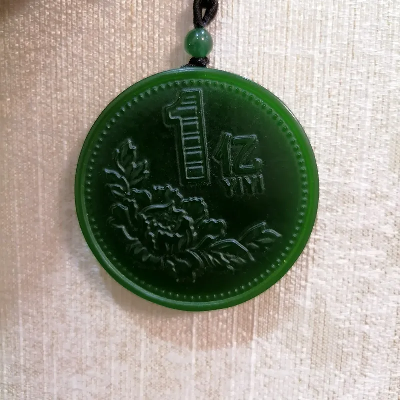 

Natural Green Handmade Double-sided Carved Gold Jade Pendant Fashion Boutique Jewelry Men and Women's Necklace Gift