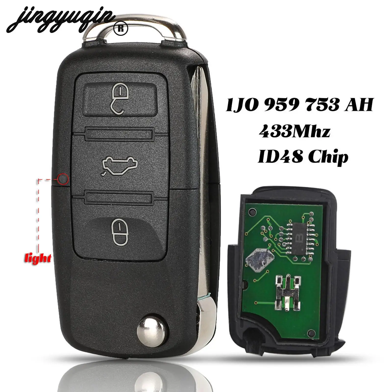 Jingyuqin 434Mhz Chiave A Distanza Dell'Automobile Fai Da Te Per Vw/Volkswagen Passat/Bora/Polo/Golf/Beetle 1J0959753Ah / Hlo 1J0 959 753 Ah