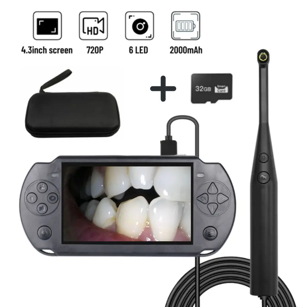 Handheld Intraoral Camera 2MP HD Orthodontist Inspection Endoscope Camera Tool with 6 Adjustable LED Light 4.3 Inch IPS Screen