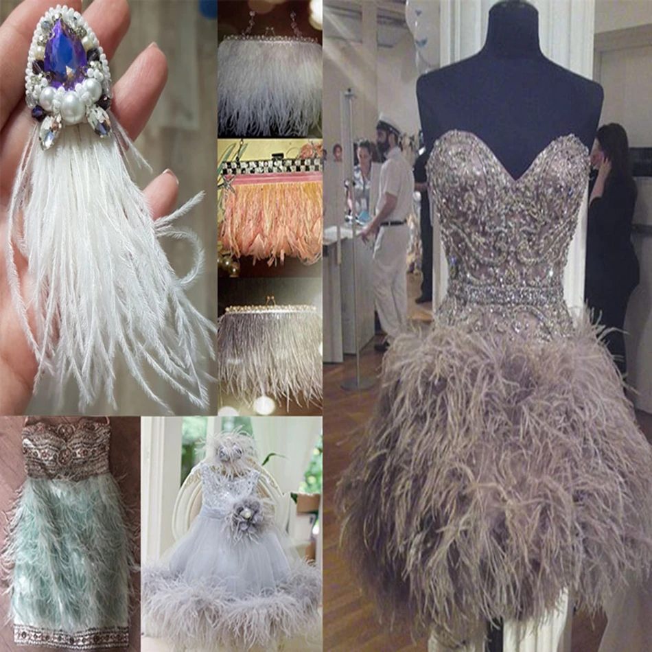 Description Picture 5 of item1/3M Plume Ostrich Feather Trim Wedding Decor Wholesale Natural Feathers Ribbon Crafts DIY Sewing Dress Party Accessories 8-10cm