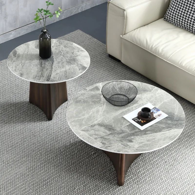 

Italian designer slate coffee table round side table living room modern minimalist tea table Nordic size round combination tea t