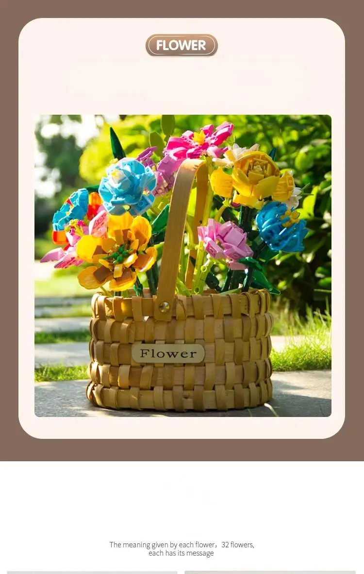 Eternal Rose Sunflower Bouquet Building Blocks, DIY Mini Bricks for Adults, No W