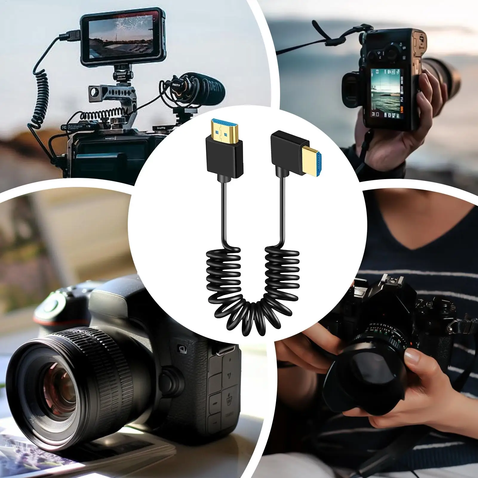 Monitor Coiled Cable Portable Screens Coiled Spring Cable Compact Thin Spring Stretch Cord Supports For Photography Outdoor