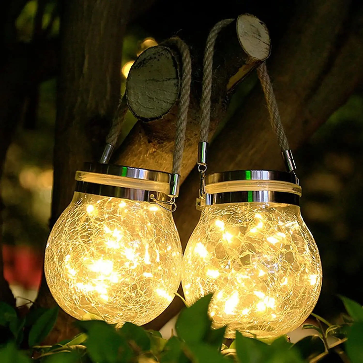 

Solar Lantern Light Crackle Glass Ball Outdoor Waterproof Solar Garden Decor Patio 2modes Hanging Outdoor Solar Light Decorative