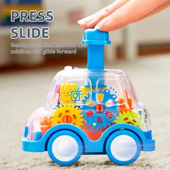 Children's Cartoon Press Gear Car Toy Lnertia Pull-back Transparent Car Baby Puzzle Sliding Toy Child Boy Girl 1-3 Year Old Gift 1