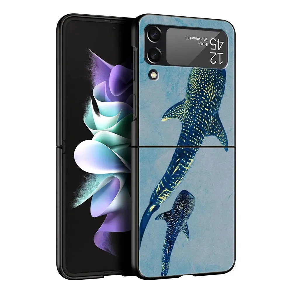 Ocean Whale Shark Swimming Design Black Hard Folding Phone Case