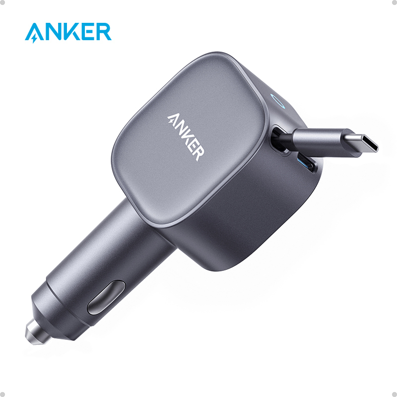 Anker USB-C Car Charger, 75W Max Ultra-Compact Type-C Fast Car Charger with Built-in Retractable Cable, Car Adapter for iPhone16