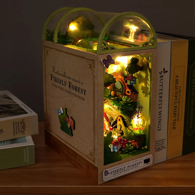 

Diy Book Nook Miniatures Shelf Insert Building Kit Firefly Forest 3d Wooden Bookend With Led For Kids Brithday Handmade Gift