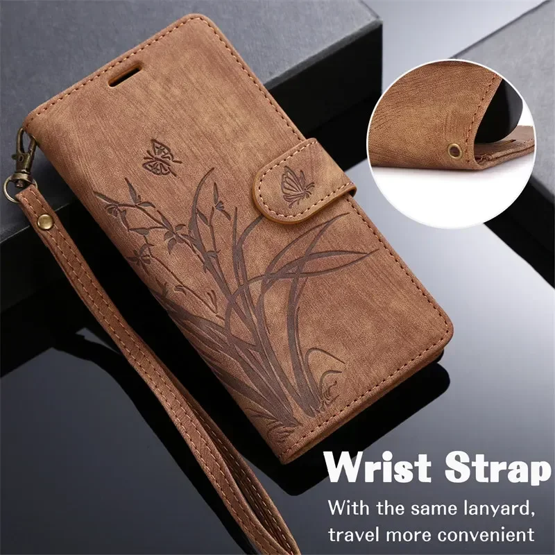 Embossed Leather Wallet Phone Case with Card Slots and Flip Cover