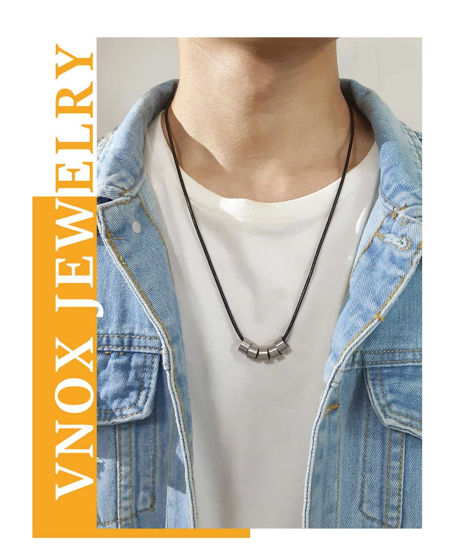 Vnox 2-6 Perlen Kostenloser Personalisierte Familie Name Halsketten für Frauen Männer Edelstahl Rohre Anhänger Einzigartige, Papa mann Geschenk – Detail 5