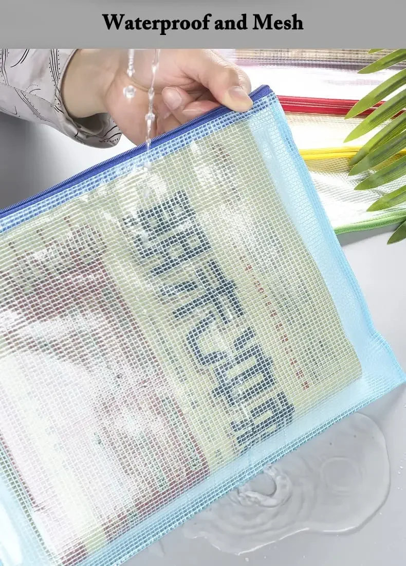 메쉬 지퍼 파우치 문서 가방, 방수 지퍼 파일 폴더, 학교 사무용품, 필통 보관 가방, A4, A5, A6, 2-5 개