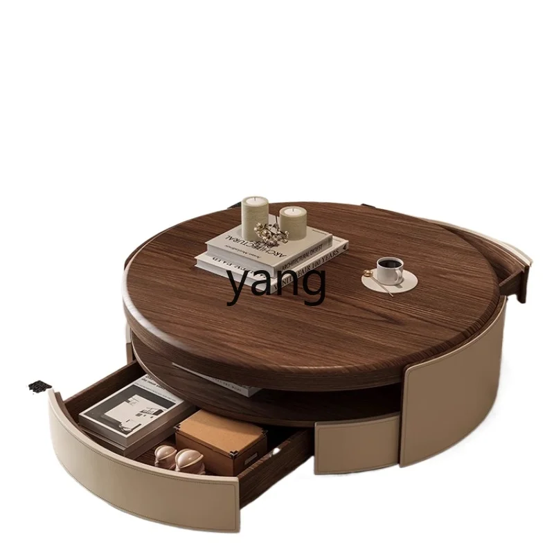 

Yjq Chinese Style round Tea Table Combination Living Room Home Small Apartment Light Luxury High-Grade Solid Wood Tea Table