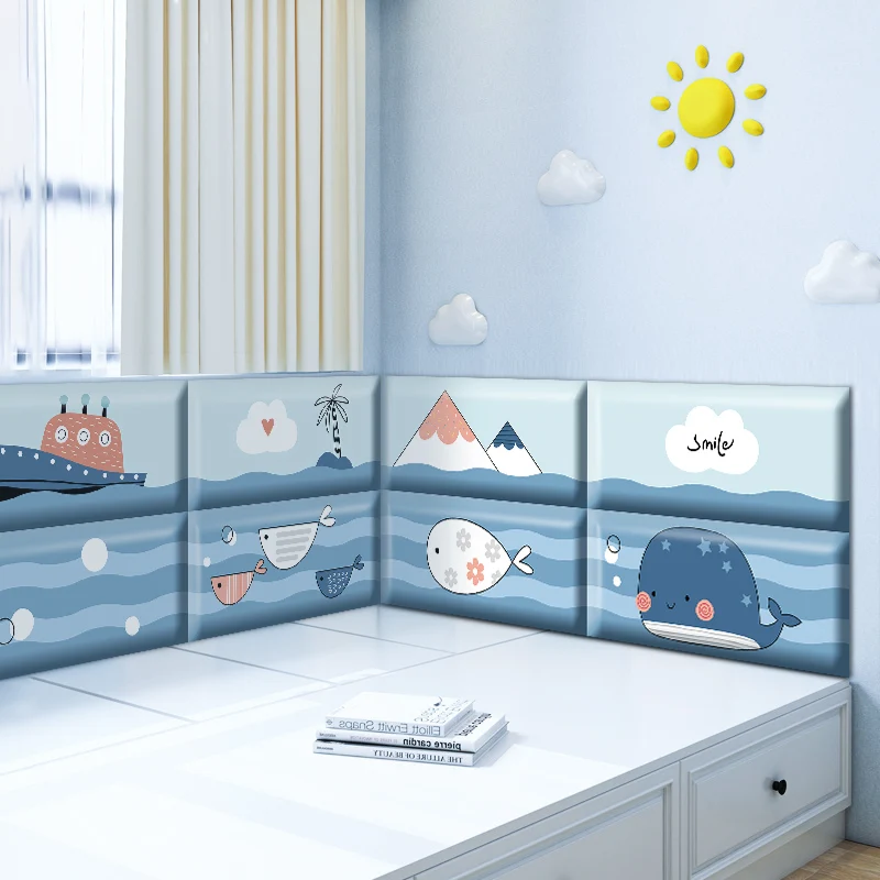 

Bed Headboard Wall Stickers Baby Anti-Collision Boy Kids Room Tatami Decor Art Self-adhesive 3D Head Boards Stickers Cabeceira