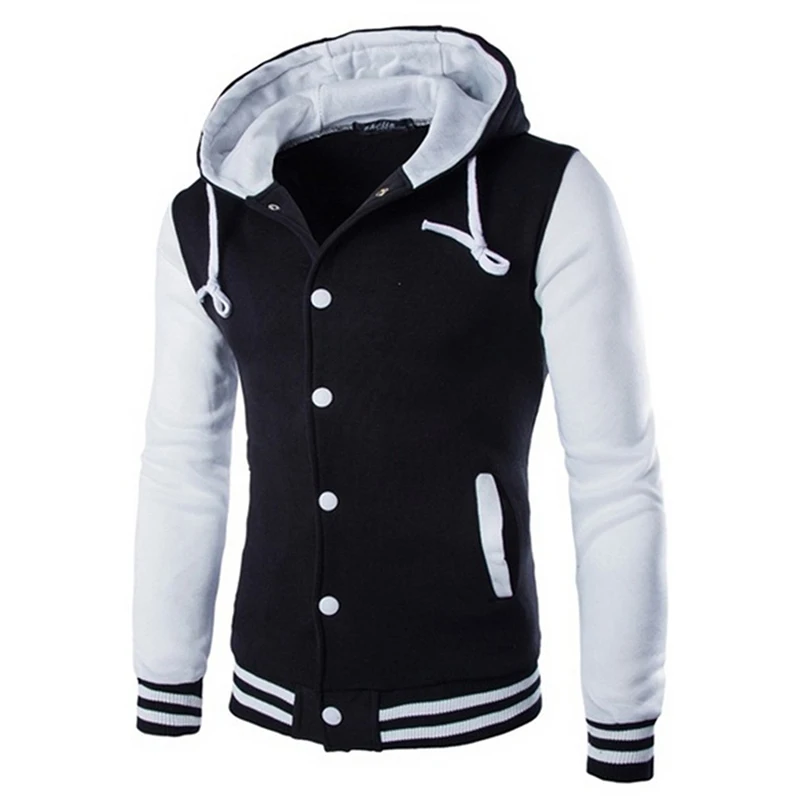 Autumn Winter Men's Hooded Varsity Jacket Men Slim Fit Mens College Baseball Jackets White Gray Wine Red Purple Yellow Blue