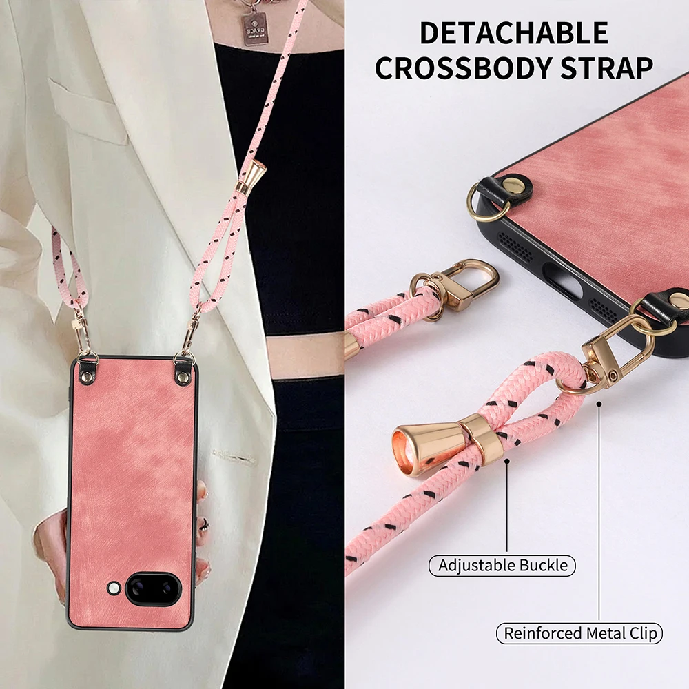 Crossbody Lanyard Matte Phone Case with Long Necklace Cord - Protective Back Cover