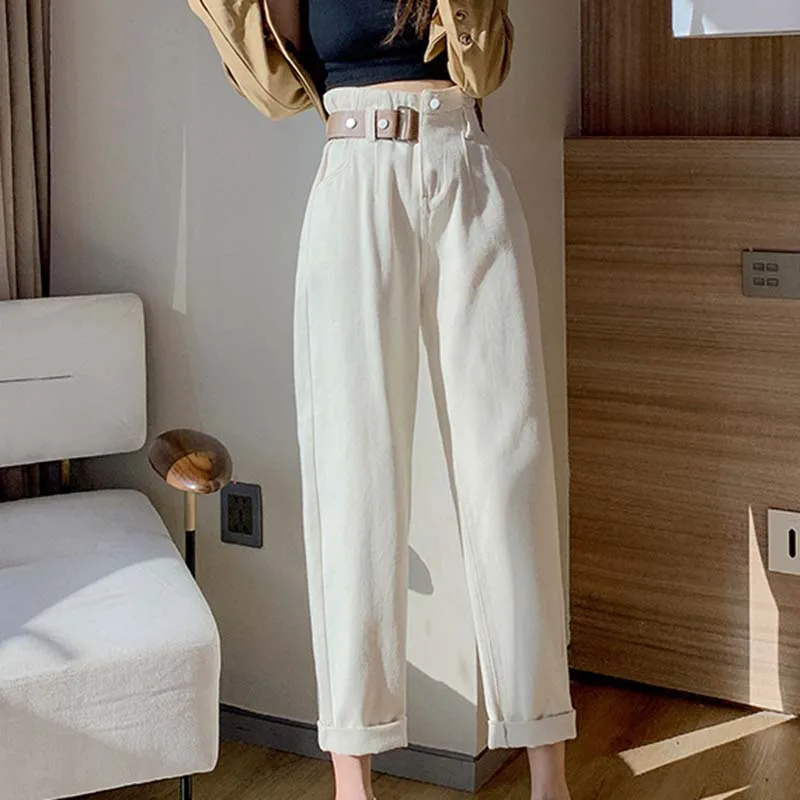 Female Jeans Spring Autumn Fashion Women Pants 2022 New High Waist Loose Solid Color Harem Pants Casual Women's Pants F511 straight jeans Jeans