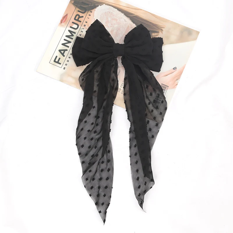 New Black Chiffon Bow Hair Clip Women Large Bowknot Stain Hairpin Barrettes Girls Ponytail Clip Hair Accessories Headwear Gift