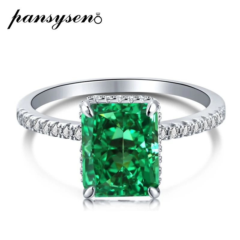 

PANSYSEN Vintage 925 Sterling Silver Radiant Cut Emerald Ruby Gemstone Ring Anniversary Cocktail Party Fine Jewelry Wholesale