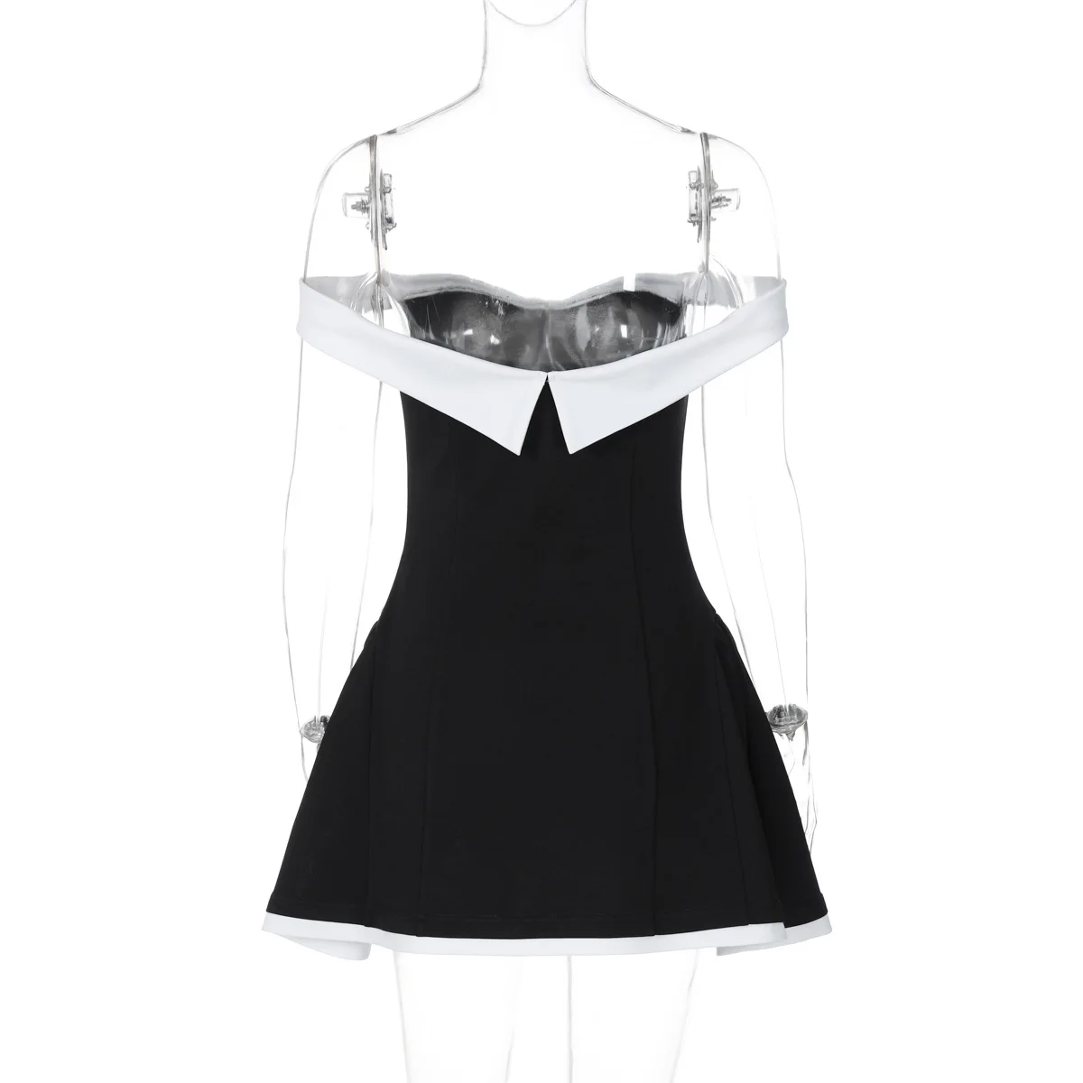 Sexy Tube Top Gown Dress For Women Slim Contrast Color Mini Dresses Elegant Backless One-Shoulder Clothes Female Chic