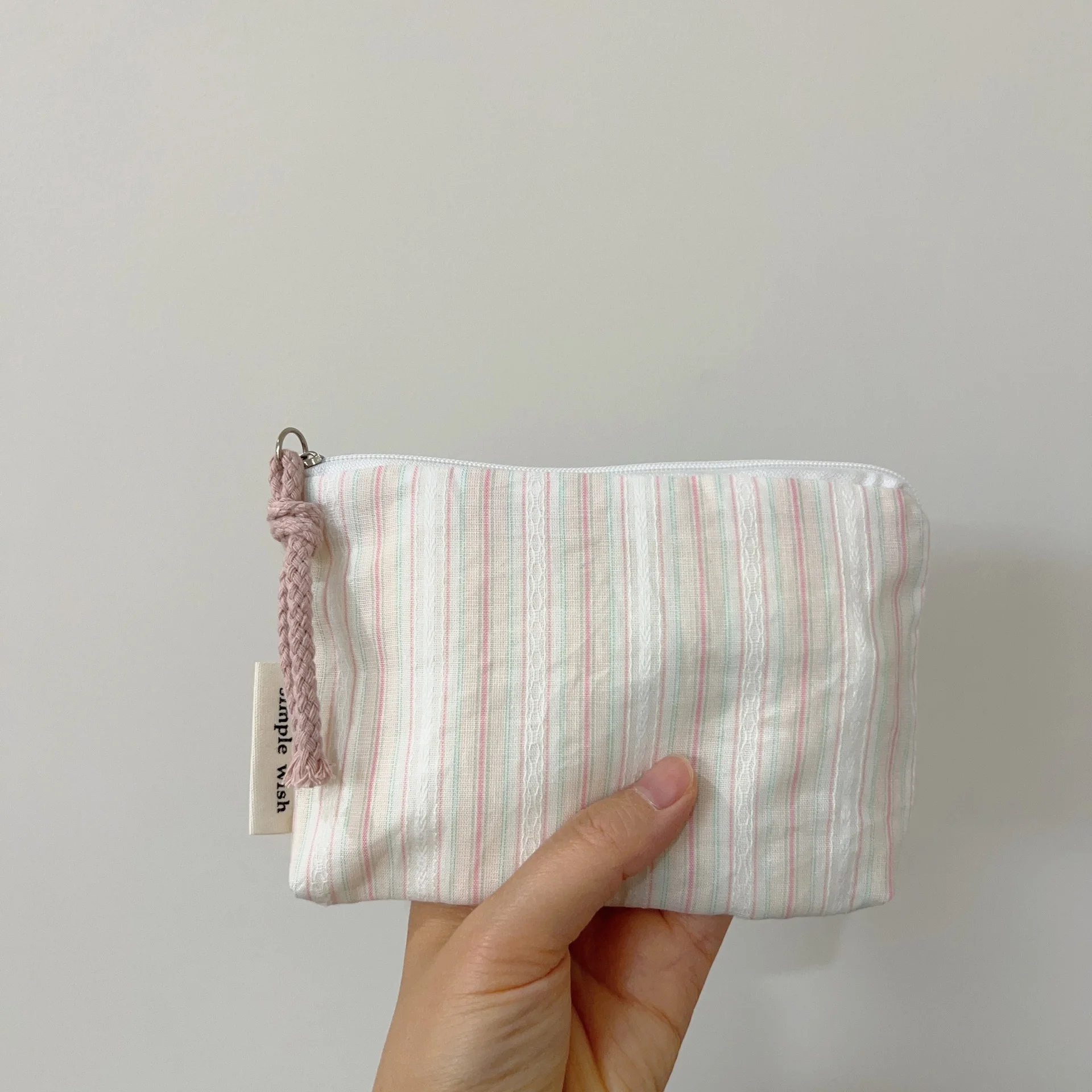 Chic Pink Striped Makeup and Accessories Bag