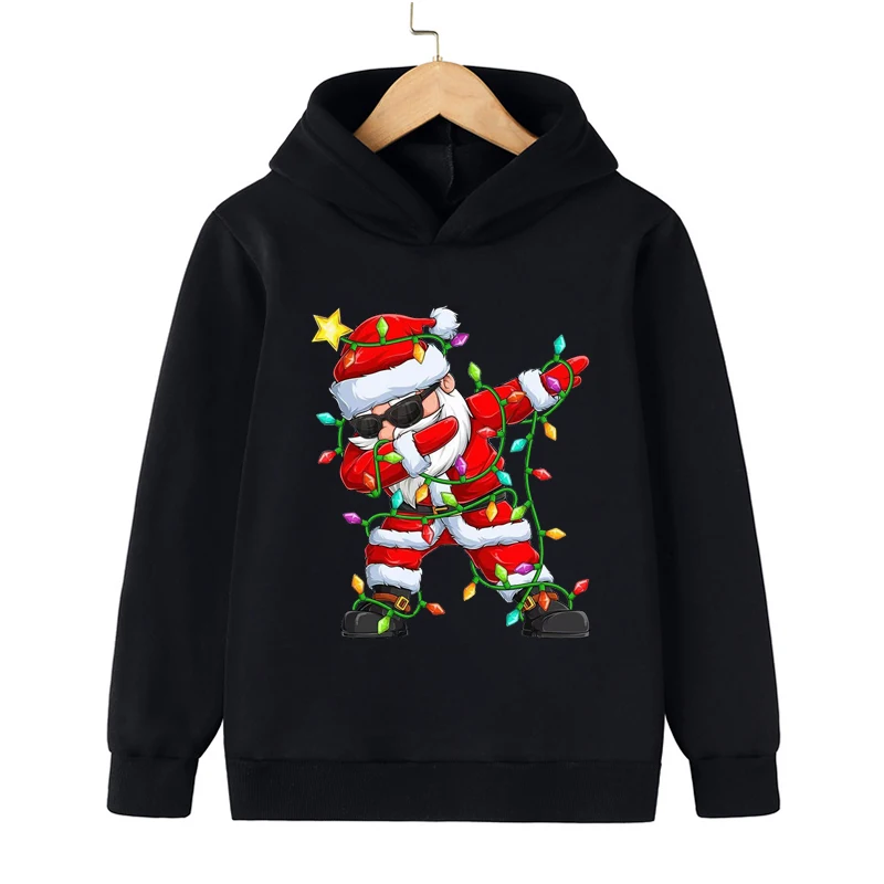

Santa Claus Children's Clothing Black Hoodie Boys' Girls' Printing Coat Toddler Top Long Sleeve Sweatshirt Child Festival Gift
