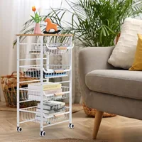 5-Tier Metal Rolling Cart with Wheels - Multi-Purpose Storage for Kitchen/Bathroom/Living Room/Office, White 5
