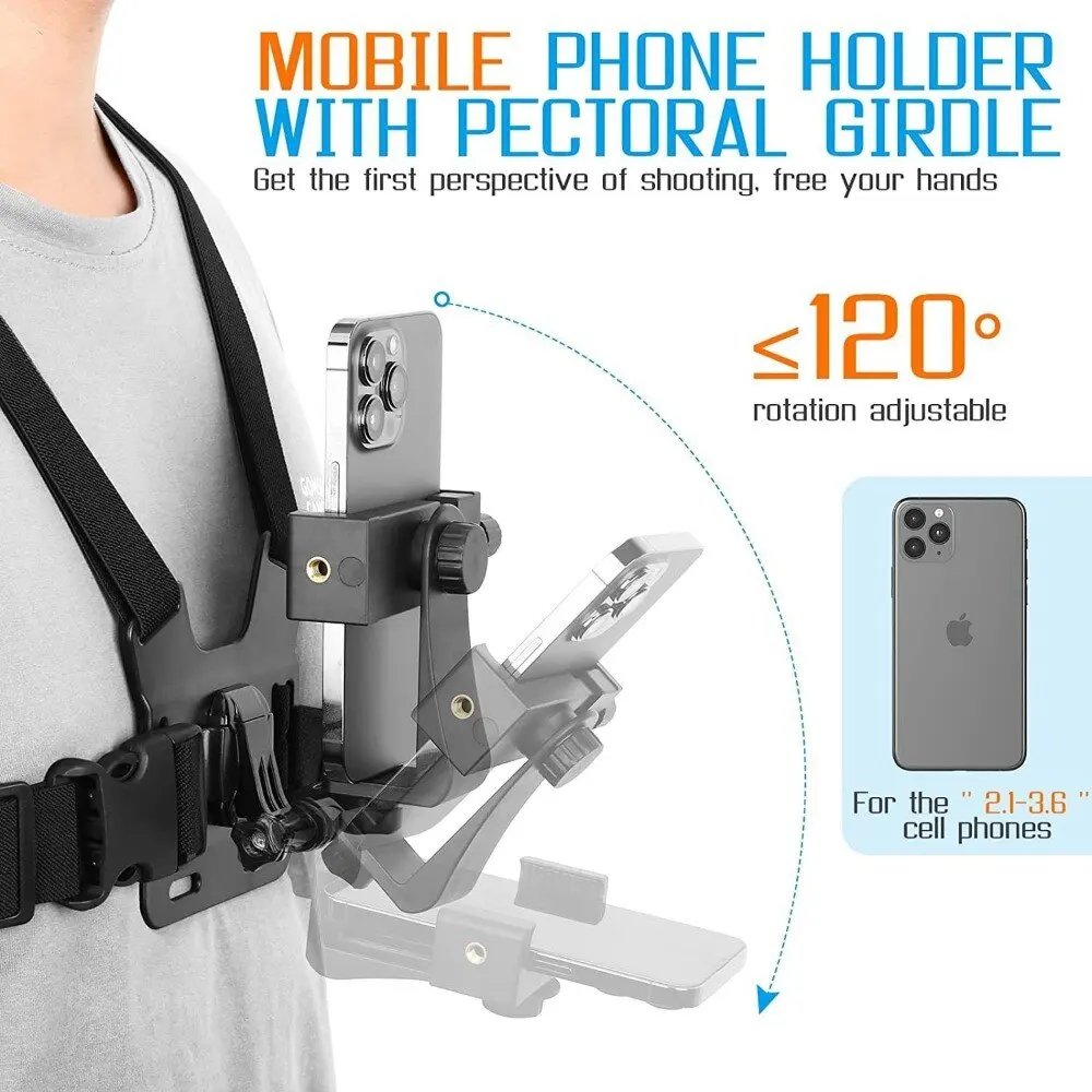 Adjustable Chest Strap Phone Holder – Hands-Free Smartphone Mount for Running, with Flexible Ball Joint&Comfort Strap