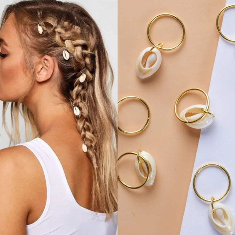 

5-50pcs/bag Golden Metal Hair Rings for Braid Dreadlocks Beads Natural Stone Ornament Colorful Hair Stuff Pearl Hairpins Braider